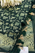 Green Banarasi Silk Shikargah Design Dupatta - Luxurion World