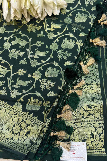 Green Banarasi Silk Shikargah Design Dupatta - Luxurion World