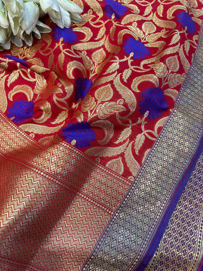 Red Banarasi Silk Dupatta - Luxurion World