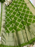 Green Banarasi Silk Dupatta - Luxurion World- Crafted Heirlooms