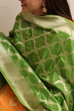 Green Banarasi Silk Dupatta - Luxurion World- Crafted Heirlooms