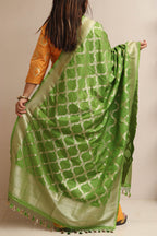 Green Banarasi Silk Dupatta - Luxurion World- Crafted Heirlooms