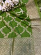 Green Banarasi Silk Dupatta - Luxurion World- Crafted Heirlooms
