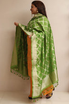 Green Banarasi Silk Dupatta - Luxurion World- Crafted Heirlooms