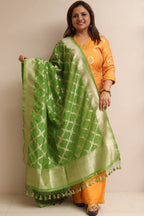 Green Banarasi Silk Dupatta - Luxurion World- Crafted Heirlooms