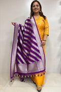 Elegant Purple Banarasi Silk Stripe Design Dupatta - Luxurion World