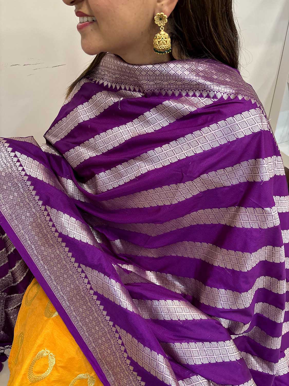 Elegant Purple Banarasi Silk Stripe Design Dupatta - Luxurion World