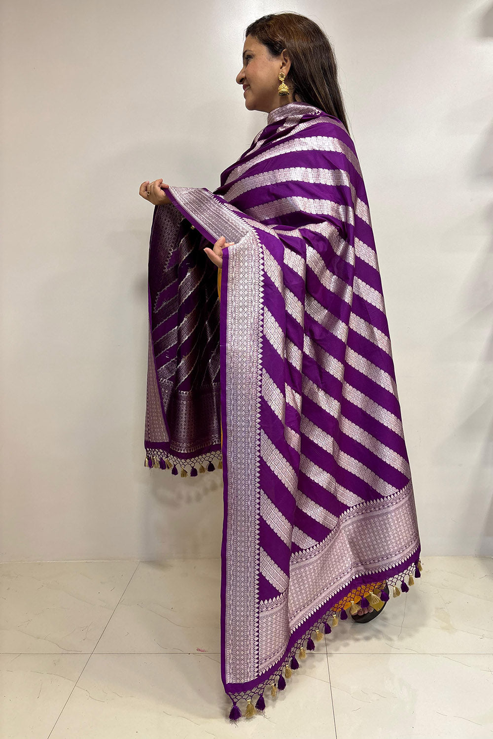 Elegant Purple Banarasi Silk Stripe Design Dupatta - Luxurion World