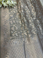 Elegant Grey Banarasi Silk Dupatta with Shikargah Design - Luxurion World- Crafted Heirlooms