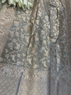 Elegant Grey Banarasi Silk Dupatta with Shikargah Design - Luxurion World- Crafted Heirlooms