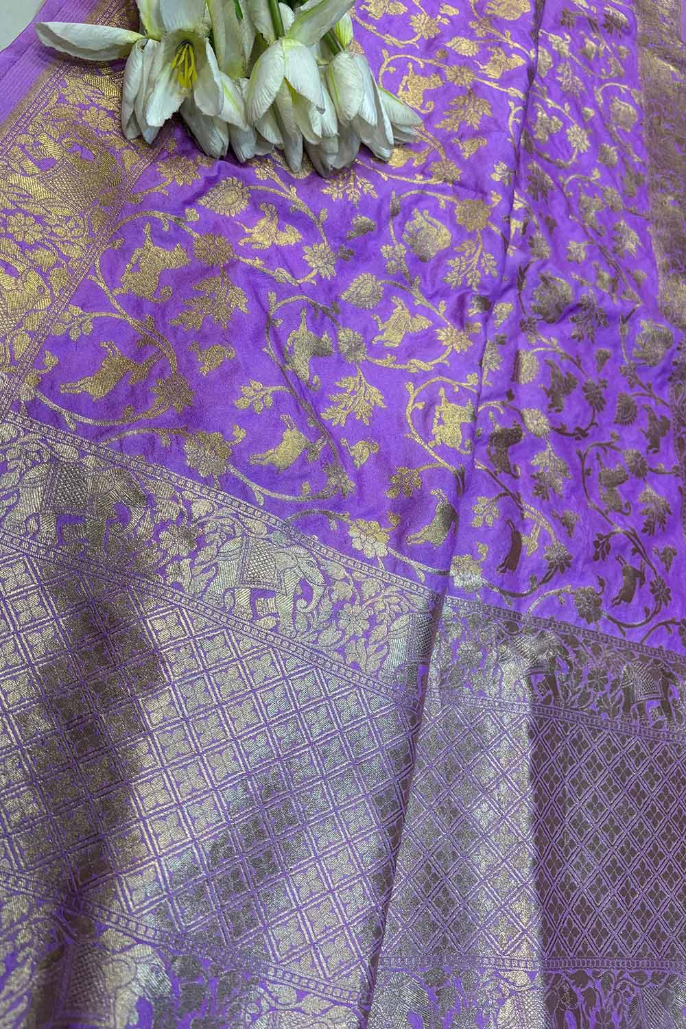 Elegant Purple Banarasi Silk Dupatta with Shikargah Design - Luxurion World