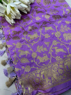 Elegant Purple Banarasi Silk Dupatta with Shikargah Design - Luxurion World