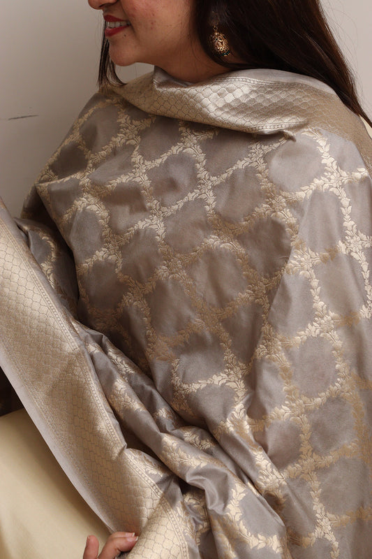 Elegant Grey Banarasi Silk Dupatta - Luxurion World