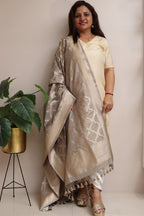 Elegant Grey Banarasi Silk Dupatta - Luxurion World- Crafted Heirlooms