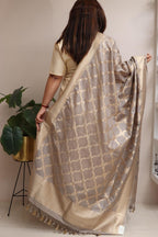 Elegant Grey Banarasi Silk Dupatta - Luxurion World- Crafted Heirlooms