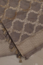 Elegant Grey Banarasi Silk Dupatta - Luxurion World- Crafted Heirlooms