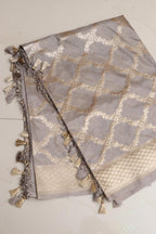 Elegant Grey Banarasi Silk Dupatta - Luxurion World- Crafted Heirlooms