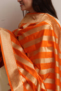 Elegant Orange Banarasi Silk Stripe Design Dupatta - Luxurion World- Crafted Heirlooms
