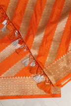 Elegant Orange Banarasi Silk Stripe Design Dupatta - Luxurion World- Crafted Heirlooms