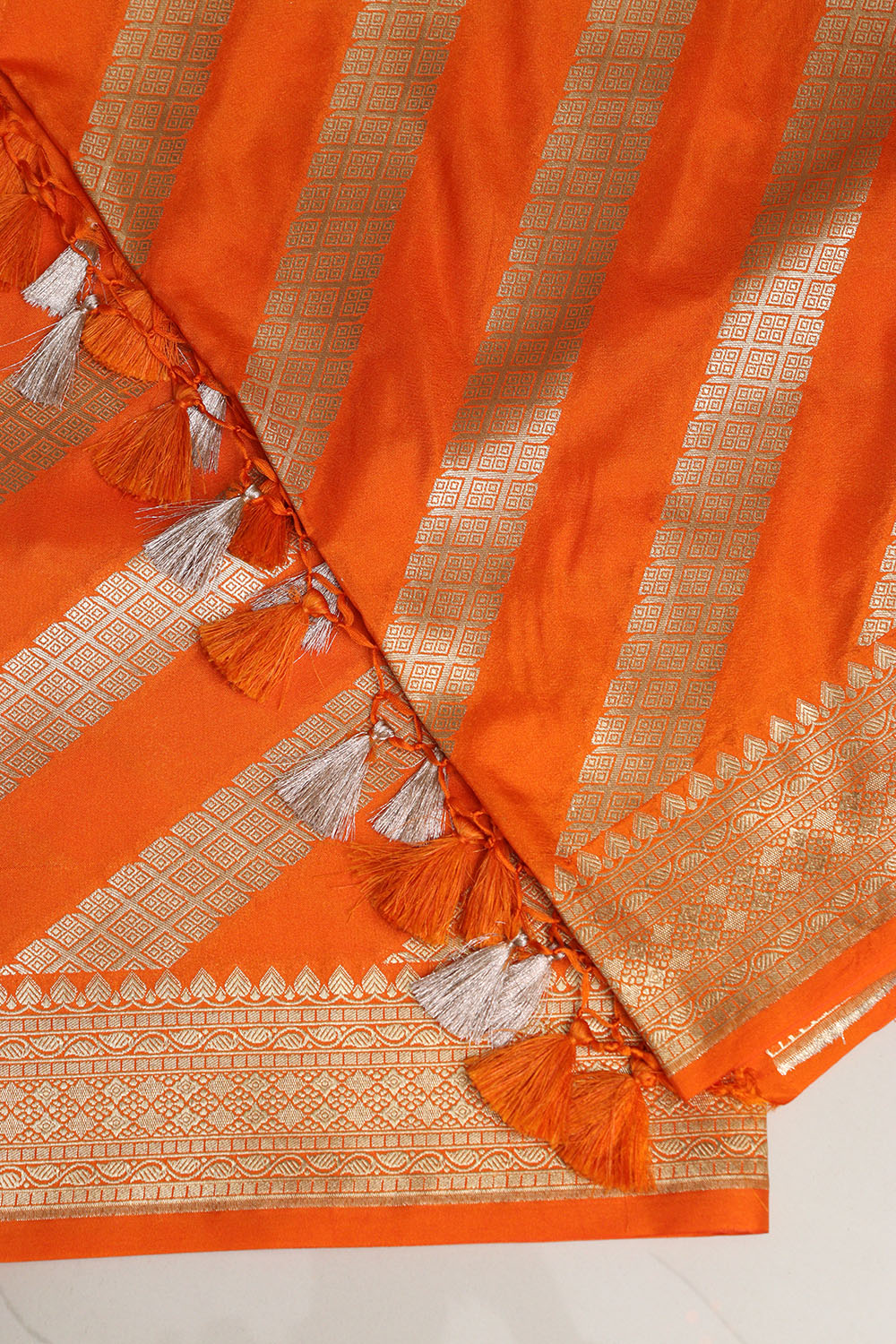 Elegant Orange Banarasi Silk Stripe Design Dupatta - Luxurion World- Crafted Heirlooms