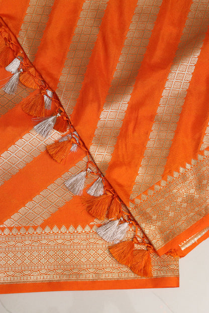 Elegant Orange Banarasi Silk Stripe Design Dupatta - Luxurion World
