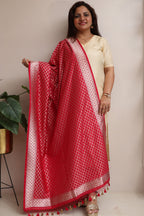 Elegant Red Banarasi Silk Dupatta - Luxurion World