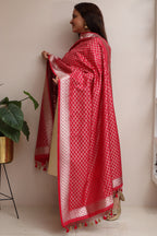 Elegant Red Banarasi Silk Dupatta - Luxurion World