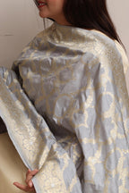 Elegant Grey Banarasi Silk Dupatta - Luxurion World- Crafted Heirlooms