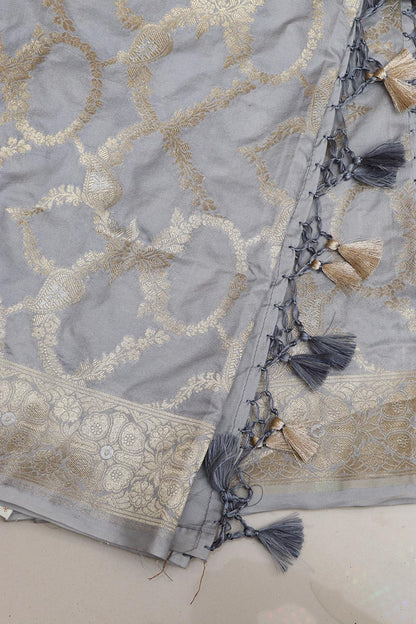 Elegant Grey Banarasi Silk Dupatta - Luxurion World