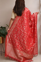 Stunning Red Banarasi Silk Shikargah Design Dupatta - Luxurion World