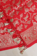 Stunning Red Banarasi Silk Shikargah Design Dupatta - Luxurion World