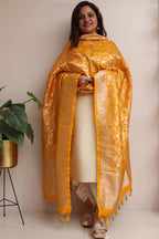Yellow Banarasi Silk Shikargah Design Dupatta - Luxurion World
