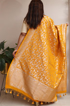 Yellow Banarasi Silk Shikargah Design Dupatta - Luxurion World