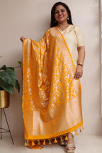 Yellow Banarasi Silk Shikargah Design Dupatta - Luxurion World