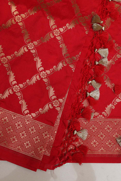 Elegant Red Banarasi Silk Dupatta - Luxurion World
