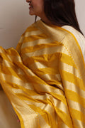 Golden Glow: Yellow Banarasi Silk Stripe Design Dupatta - Luxurion World- Crafted Heirlooms