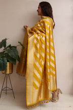 Golden Glow: Yellow Banarasi Silk Stripe Design Dupatta - Luxurion World- Crafted Heirlooms