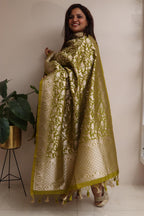Elegant Green Banarasi Silk Shikargah Design Dupatta - Luxurion World