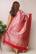 Stunning Red Banarasi Silk Shikargah & Flower Design Dupatta - Elegant and Luxurious - Luxurion World- Crafted Heirlooms