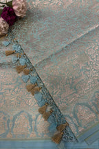 Light Blue Banarasi Silk Shikargah & Flower Design Dupatta - Luxurion World- Crafted Heirlooms