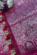 Elegant Pink Banarasi Silk Shikargah & Flower Design Dupatta - Luxurion World- Crafted Heirlooms