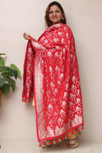 Stunning Red Banarasi Silk Dupatta - Luxurion World- Crafted Heirlooms