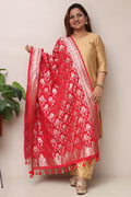 Stunning Red Banarasi Silk Dupatta - Luxurion World- Crafted Heirlooms