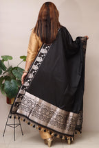 Elegant Black Banarasi Silk Dupatta - Luxurion World- Crafted Heirlooms