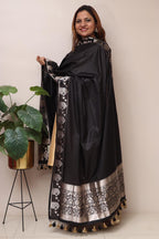 Elegant Black Banarasi Silk Dupatta - Luxurion World- Crafted Heirlooms
