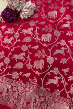 Red Banarasi Silk Dupatta - Luxurion World