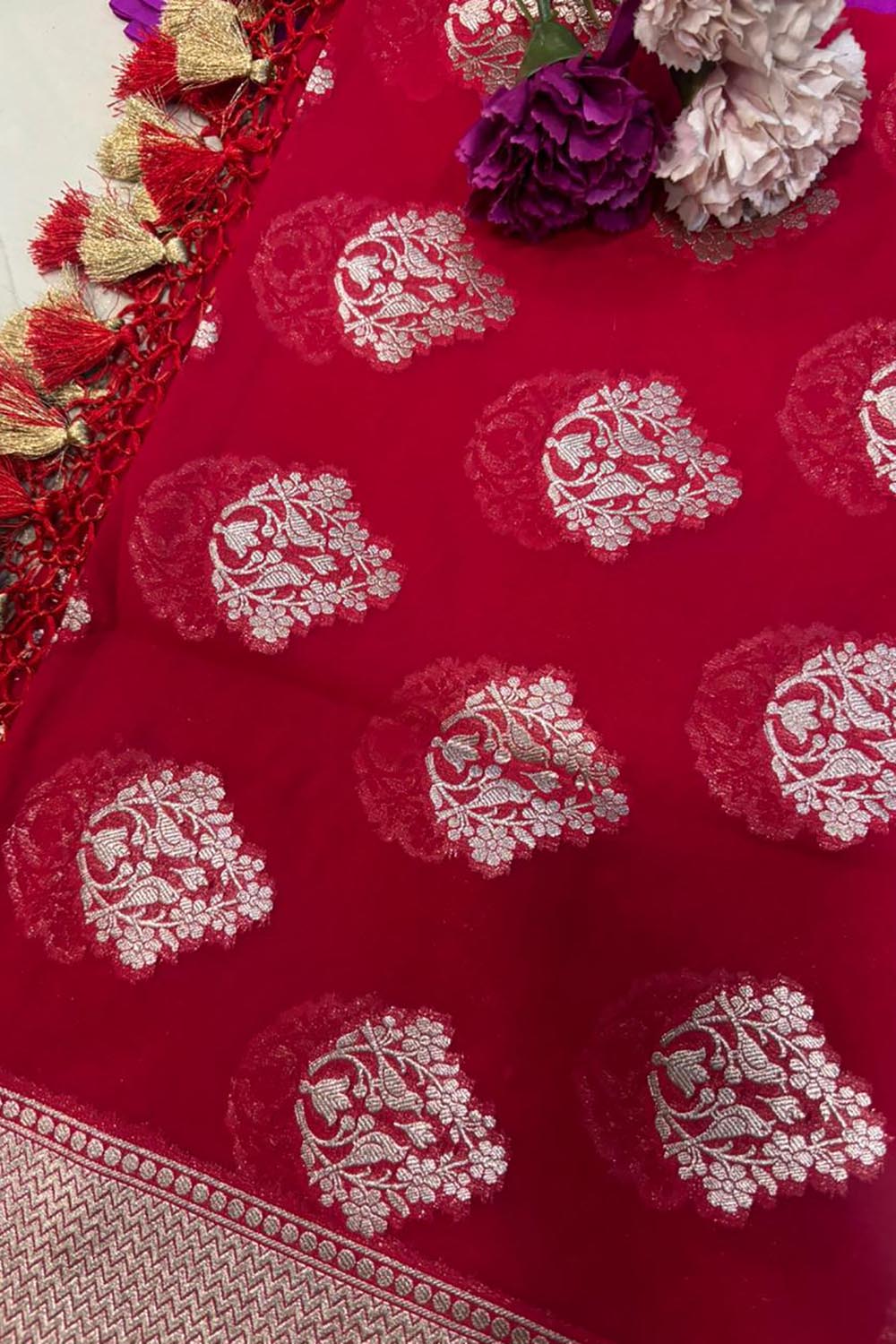 Elegant Red Banarasi Georgette Dupatta - Luxurion World