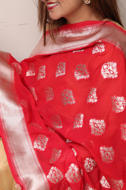 Elegant Red Banarasi Georgette Dupatta - Luxurion World