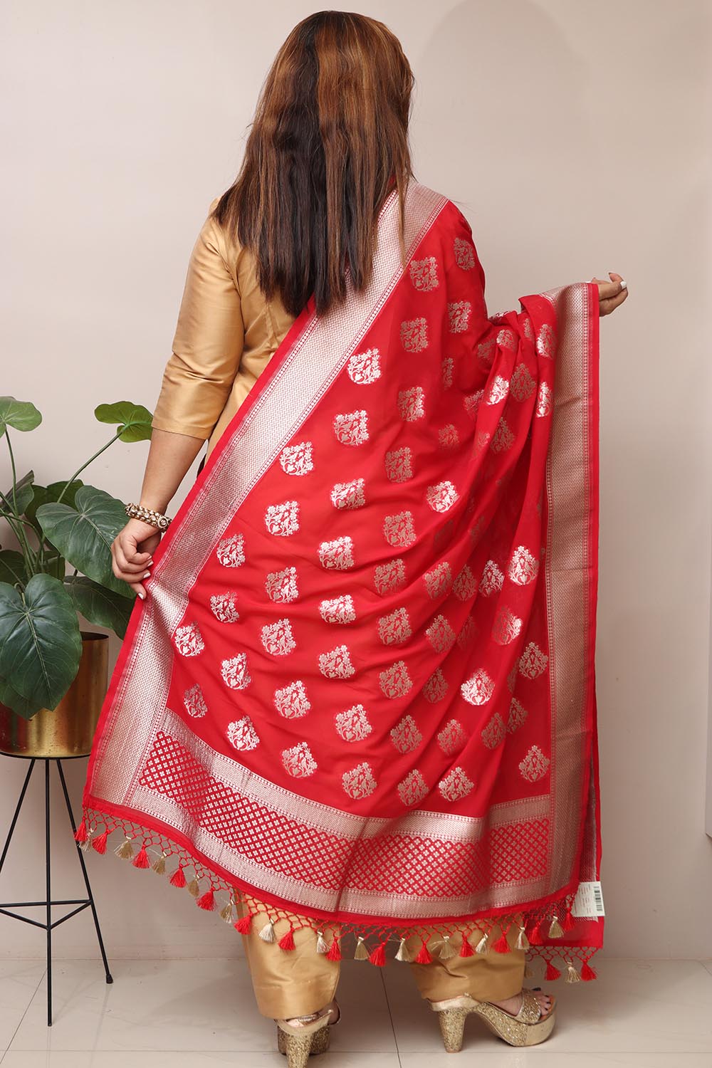 Elegant Red Banarasi Georgette Dupatta - Luxurion World