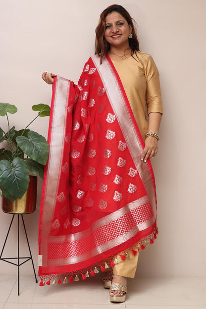 Elegant Red Banarasi Georgette Dupatta - Luxurion World